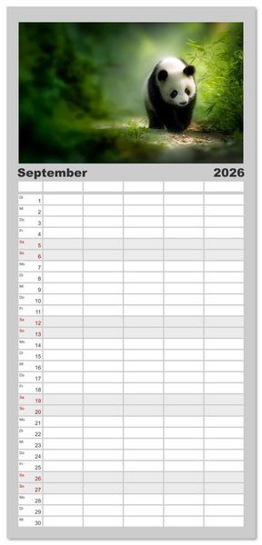 Produktbild: Familienplaner 2026 - Schwarz auf Wei&szlig; - Der Panda-Kalender mit 5 Spalten (Wandkalender, 21 x 45 cm) CALVENDO