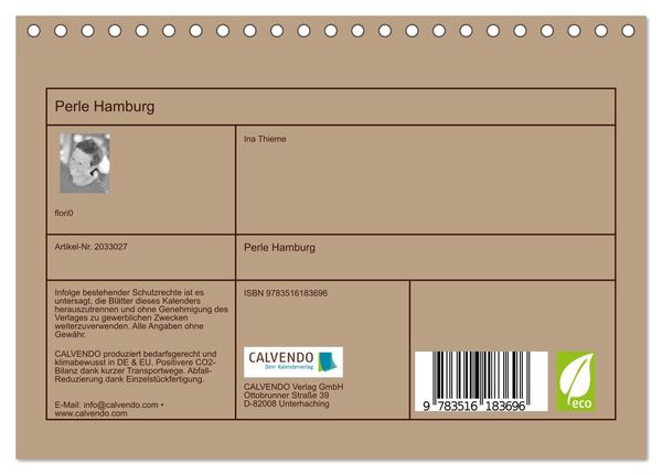 Produktbild: Perle Hamburg (Tischkalender 2026 DIN A5 quer), CALVENDO Monatskalender