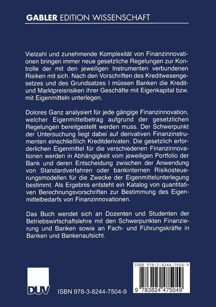 Produktbild: Eigenmittelunterlegung von Finanzinnovationen