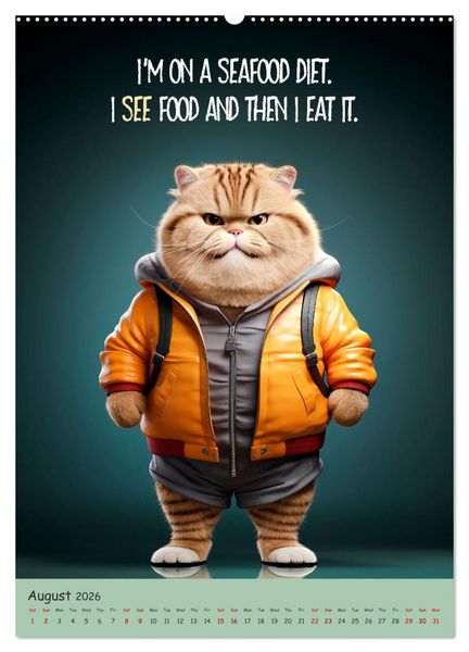 Produktbild: LUNATIC CATS Enjoy hilarious and wacky sayings (Wall Calendar 2026 DIN A2 portrait), CALVENDO 12 Month Wall Calendar