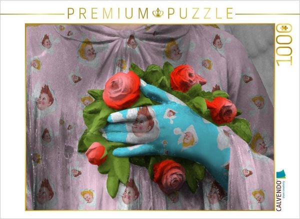 CALVENDO Puzzle Hand einer Engelfigur hält rote Rosen, Friedhöfe an der Bergmannstraße, Berlin | 1000 Teile Lege-Größe 64x48cm Foto-Puzzle für glückliche Stunden
