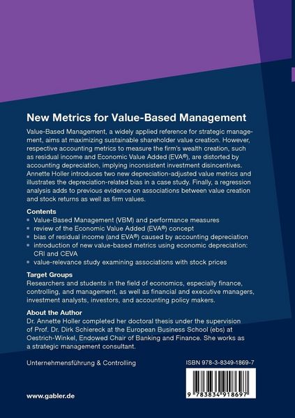 Produktbild: New Metrics for Value-Based Management