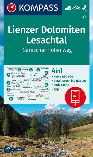 Produktbild: KOMPASS Wanderkarte 47 Lienzer Dolomiten, Lesachtal, Karnischer H&ouml;henweg 1:50.000