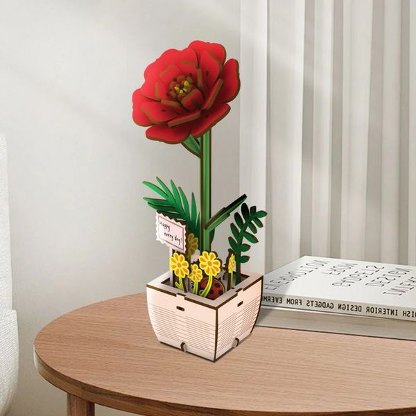 Produktbild: FiguredArt AL103 - Kamelie, 3D Puzzle, Holz, 83 Teile, H&ouml;he: 18,9 cm