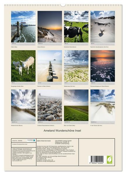 Produktbild: Ameland Wundersch&ouml;ne Insel (hochwertiger Premium Wandkalender 2026 DIN A2 hoch), Kunstdruck in Hochglanz