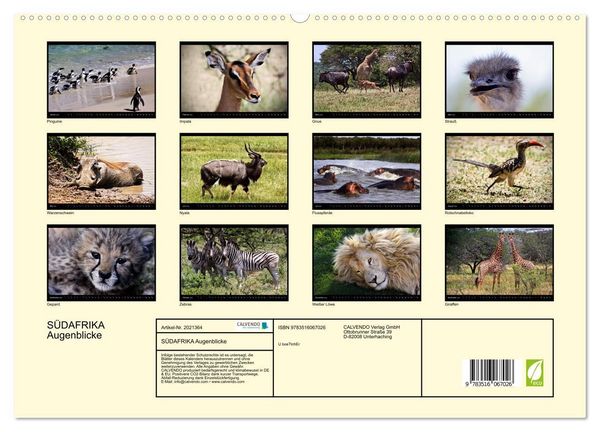Produktbild: S&Uuml;DAFRIKA Augenblicke (hochwertiger Premium Wandkalender 2026 DIN A2 quer), Kunstdruck in Hochglanz