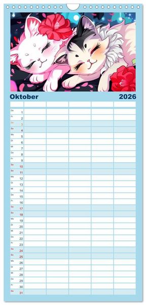 Produktbild: Familienplaner 2026 - Anime Cats mit 5 Spalten (Wandkalender, 21 x 45 cm) CALVENDO