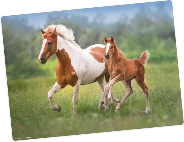 Tischsetmacher Tischset Pferde Mama mit Fohlen , aus hochwertigem Vinyl, 44 x 32 cm