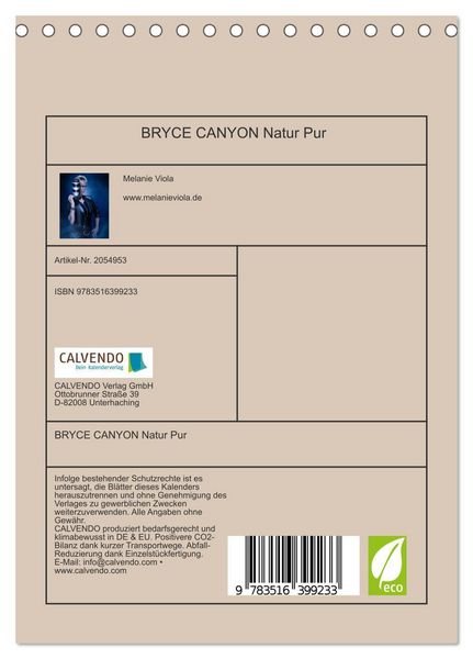 Produktbild: BRYCE CANYON Natur Pur (Tischkalender 2026 DIN A5 hoch), CALVENDO Monatskalender