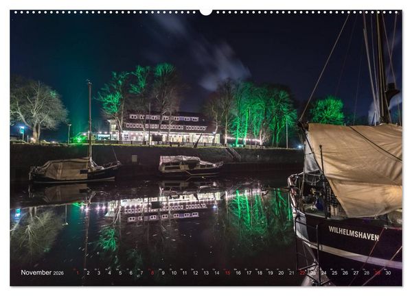 Produktbild: Nachts in Wilhelmshaven Edition mit maritimen Motiven (Wandkalender 2026 DIN A2 quer), CALVENDO Monatskalender