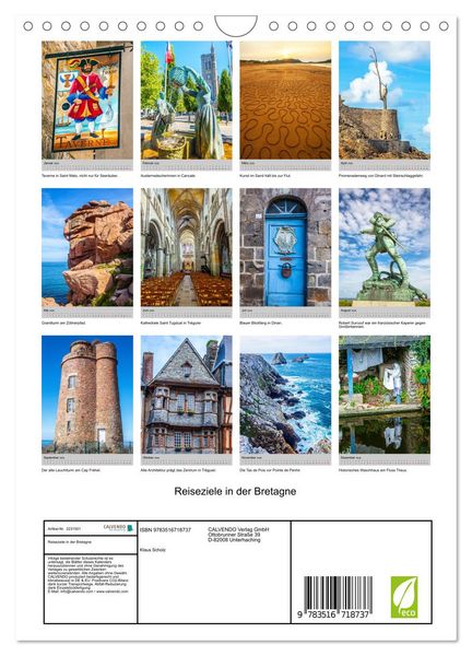 Produktbild: Reiseziele in der Bretagne (Wandkalender 2026 DIN A4 hoch), CALVENDO Monatskalender