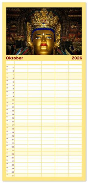 Produktbild: Familienplaner 2026 - Buddhas & Bhodisattvas mit 5 Spalten (Wandkalender, 21 x 45 cm) CALVENDO