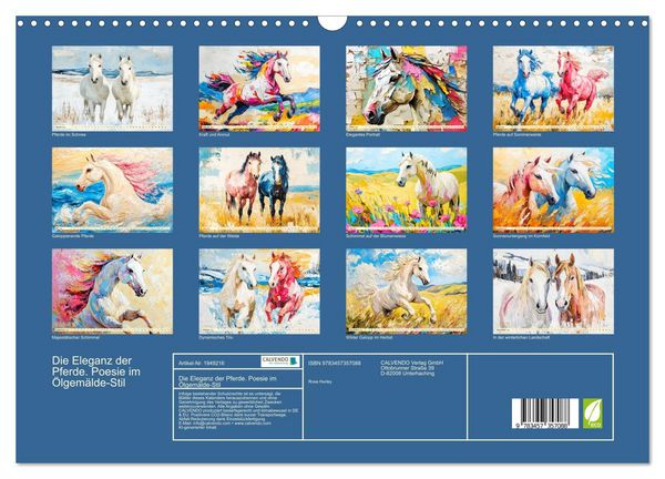 Produktbild: Die Eleganz der Pferde. Poesie im &Ouml;lgem&auml;lde-Stil (Wandkalender 2026 DIN A3 quer), CALVENDO Monatskalender
