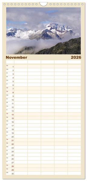 Produktbild: Familienplaner 2026 - Alpen Blick mit 5 Spalten (Wandkalender, 21 x 45 cm) CALVENDO