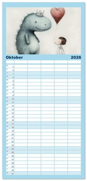 Produktbild: Familienplaner 2026 - Dinozauber &ndash; Wenn Urzeitbewohner zu Freunden werden mit 5 Spalten (Wandkalender, 21 x 45 cm) CALVENDO