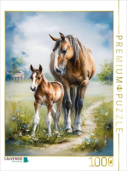 Produktbild: CALVENDO Puzzle Die Pferdemama bewacht ihr Fohlen | 1000 Teile Lege-Gr&ouml;&szlig;e 64x48cm Foto-Puzzle f&uuml;r gl&uuml;ckliche Stunden