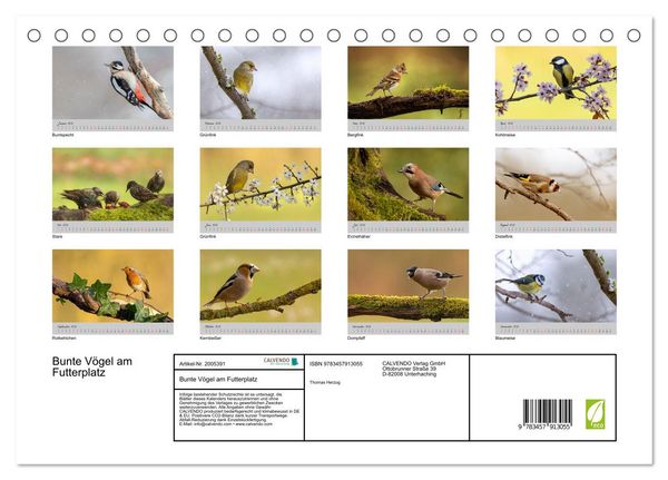 Produktbild: Bunte V&ouml;gel am Futterplatz (Tischkalender 2026 DIN A5 quer), CALVENDO Monatskalender