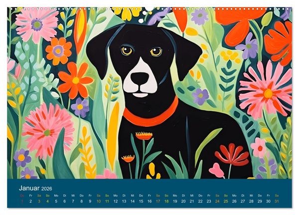 Produktbild: Hunde Kunstwerke - Hunde im Stil des Fauvismus k&uuml;nstlerisch gestaltet (hochwertiger Premium Wandkalender 2026 DIN A2 quer), Kunstdruck in Hochglanz