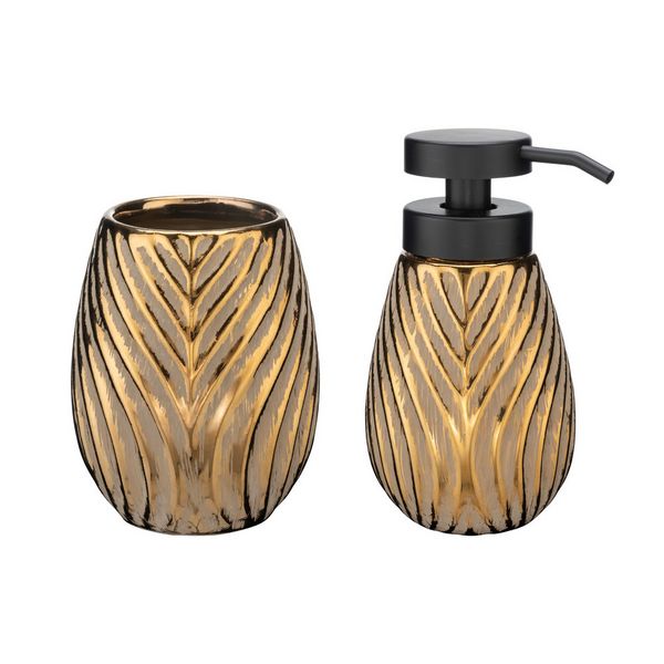 Produktbild: Bad-Accessoire Set Mod. Idro Gold, 2-tlg., Seifenspender und Zahnputzbecher