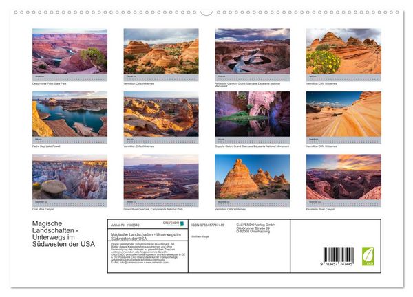 Produktbild: Magische Landschaften - Unterwegs im S&uuml;dwesten der USA (hochwertiger Premium Wandkalender 2026 DIN A2 quer), Kunstdruck in Hochglanz