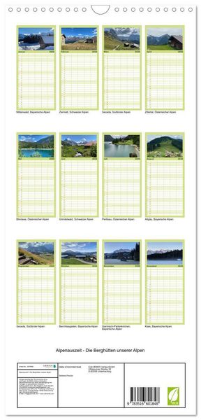 Produktbild: Familienplaner 2026 - Alpenauszeit - Die Bergh&uuml;tten unserer Alpen mit 5 Spalten (Wandkalender, 21 x 45 cm) CALVENDO