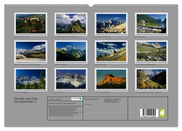 Produktbild: Wunder aus Fels - Die Dolomiten II (hochwertiger Premium Wandkalender 2026 DIN A2 quer), Kunstdruck in Hochglanz
