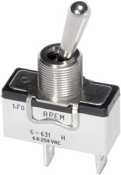 Produktbild: APEM 6-631H/2 6-631H/2 Kippschalter 250 V/AC 6A 1 x Aus/Ein rastend 1St.