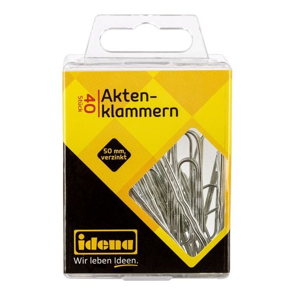 Produktbild: Idena Aktenklammern aus Metall verzinkt silber 40 St&uuml;ck H&auml;ngebox