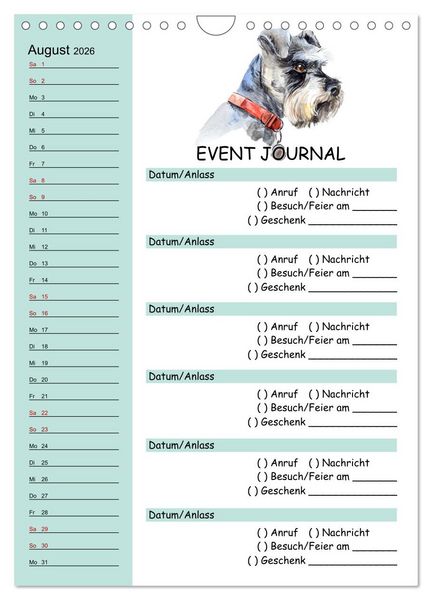 Produktbild: B-DAY PLANER - Aquarell Hunderassen - F&uuml;r Termine, Geschenke, Eventdetails & mehr (Wandkalender 2026 DIN A4 hoch), CALVENDO Monatskalender