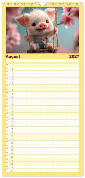 Produktbild: Familienplaner 2027 - Vom Gl&uuml;ck, ein Schweinchen zu sein mit 5 Spalten (Wandkalender, 21 x 45 cm) CALVENDO