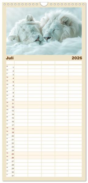 Produktbild: Familienplaner 2026 - Tierische Tr&auml;umer - Sanft ruhend mit 5 Spalten (Wandkalender, 21 x 45 cm) CALVENDO