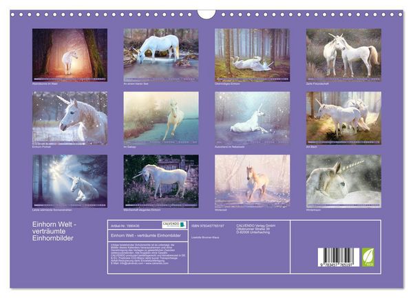 Produktbild: Einhorn Welt - vertr&auml;umte Einhornbilder (Wandkalender 2026 DIN A3 quer), CALVENDO Monatskalender