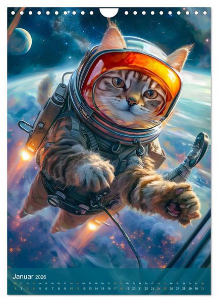 Produktbild: Katzen im All - Katzenastronauten im Kosmos (Wandkalender 2026 DIN A4 hoch), CALVENDO Monatskalender
