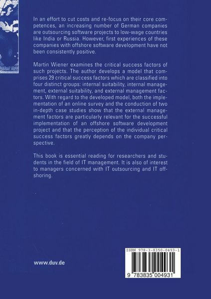 Produktbild: Critical Success Factors of Offshore Software Development Projects