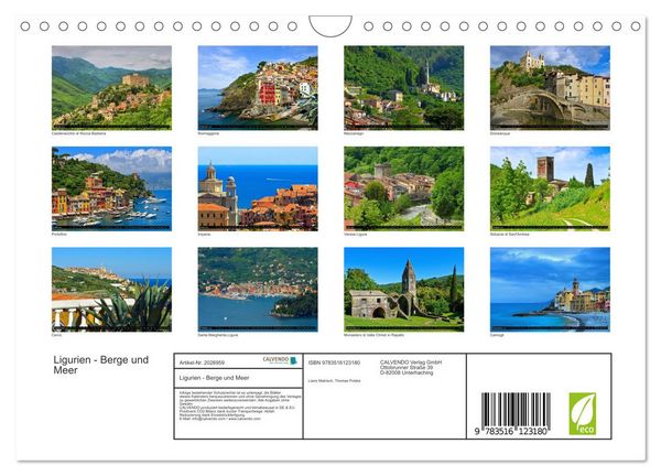 Produktbild: Ligurien - Berge und Meer (Wandkalender 2026 DIN A4 quer), CALVENDO Monatskalender