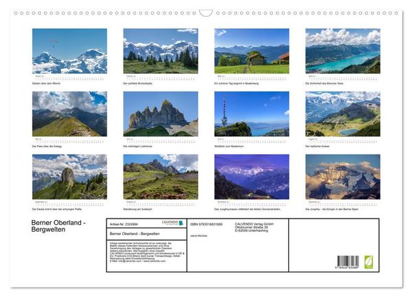 Produktbild: Berner Oberland - Bergwelten (Wandkalender 2027 DIN A2 quer), CALVENDO Monatskalender