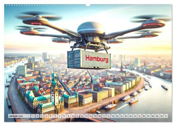 Produktbild: Die Zukunft im Hamburger Hafen: Visionen und M&ouml;glichkeiten von Morgen. (hochwertiger Premium Wandkalender 2026 DIN A2 quer), Kunstdruck in Hochglanz
