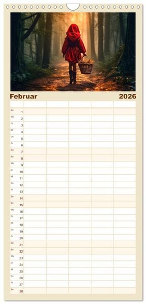 Produktbild: Familienplaner 2026 - Rotk&auml;ppchen und der Wolf mit 5 Spalten (Wandkalender, 21 x 45 cm) CALVENDO
