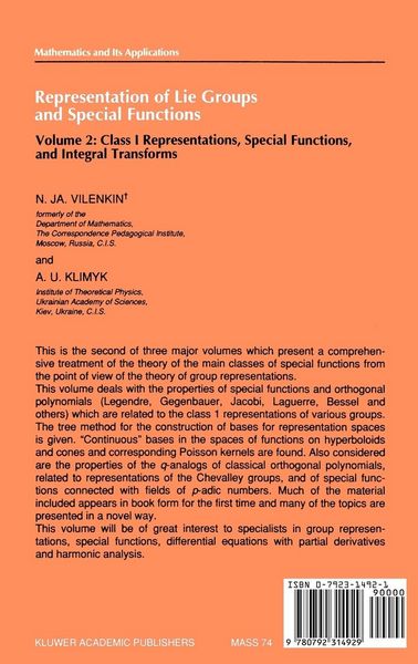 Produktbild: Representation of Lie Groups and Special Functions