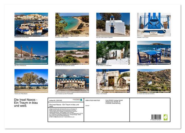 Produktbild: Die Insel Naxos - Ein Traum in blau und wei&szlig; (Wandkalender 2026 DIN A2 quer), CALVENDO Monatskalender