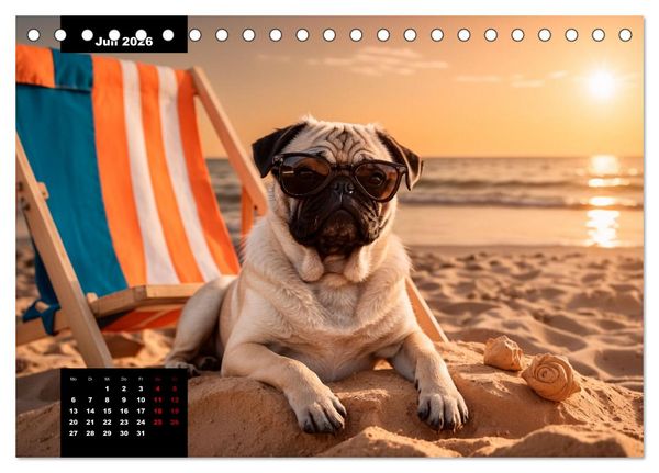 Produktbild: Mopszauber - S&uuml;&szlig;e M&ouml;pse begleiten durchs Jahr (Tischkalender 2026 DIN A5 quer), CALVENDO Monatskalender
