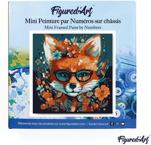 Produktbild: FiguredArt SFA109-Y - Mini Malen nach Zahlen, Fantasie Fuchs mit Blumen, Leinwand-Keilrahmen 20x20cm, DIY Bastelset, Paint by Numbers
