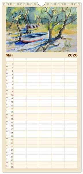 Produktbild: Familienplaner 2026 - Mit Aquarellen durch das Jahr mit 5 Spalten (Wandkalender, 21 x 45 cm) CALVENDO