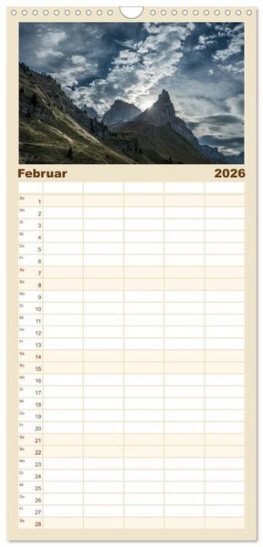 Produktbild: Familienplaner 2026 - Dolomiten mit 5 Spalten (Wandkalender, 21 x 45 cm) CALVENDO
