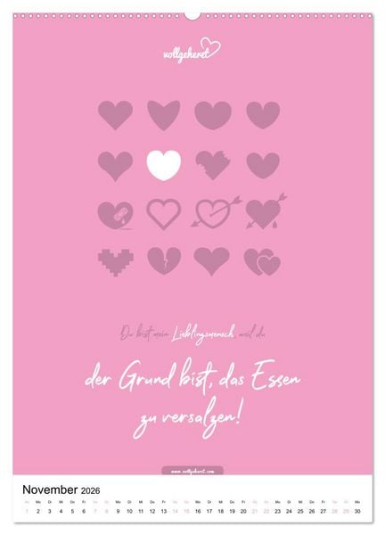 Produktbild: vollgeherzt: Lieblingsmensch-Kalender - Der Wandkalender als Geschenk f&uuml;r ganz besondere Menschen (hochwertiger Premium Wandkalender 2026 DIN A2 hoch), Kunstdruck in Hochglanz