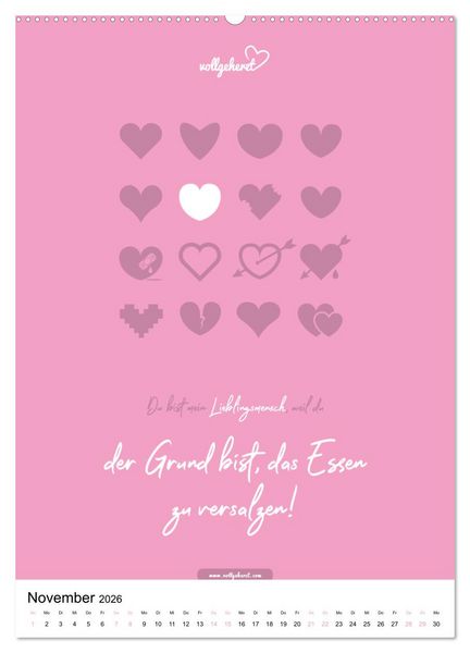 Produktbild: vollgeherzt: Lieblingsmensch-Kalender - Der Wandkalender als Geschenk f&uuml;r ganz besondere Menschen (Wandkalender 2026 DIN A2 hoch), CALVENDO Monatskalender