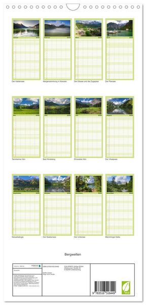 Produktbild: Familienplaner 2026 - Bergwelten mit 5 Spalten (Wandkalender, 21 x 45 cm) CALVENDO