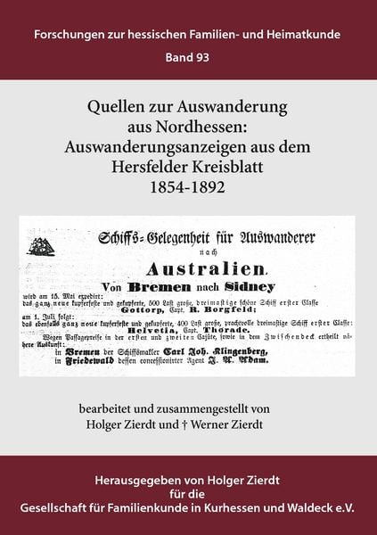 Auswanderungsanzeigen aus dem Hersfelder Kreisblatt 1854-1892, Taschenbuch von Holger Zierdt , Werner Zierdt, BoD – Books on Demand, 9783848205998