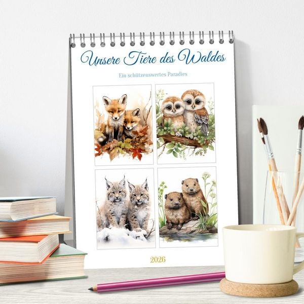 Produktbild: Unsere Tiere des Waldes (Tischkalender 2026 DIN A5 hoch), CALVENDO Monatskalender