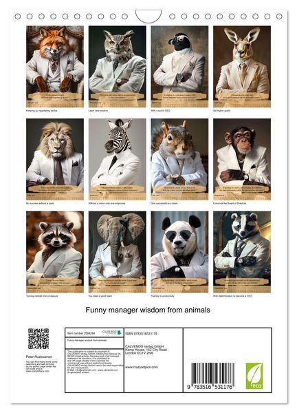 Produktbild: Funny manager wisdom from animals (Wall Calendar 2026 DIN A4 portrait), CALVENDO 12 Month Wall Calendar